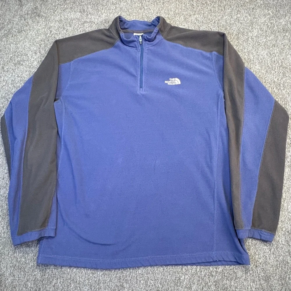 The North Face Mens Pullover‎ Fleece Quarter Zip Gray Blue Large